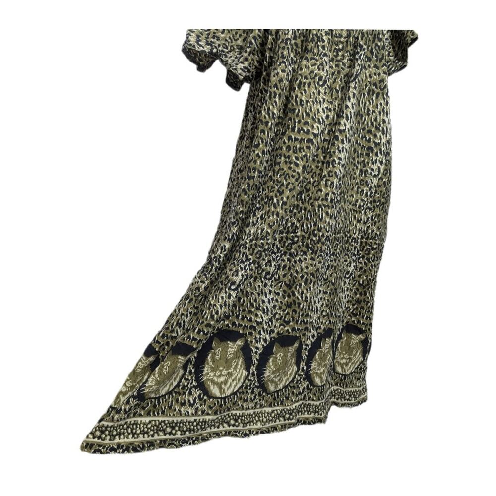 Vintage Olive & Black Wild Cat Midi Dress Large Cotton Pockets Retro House View 5